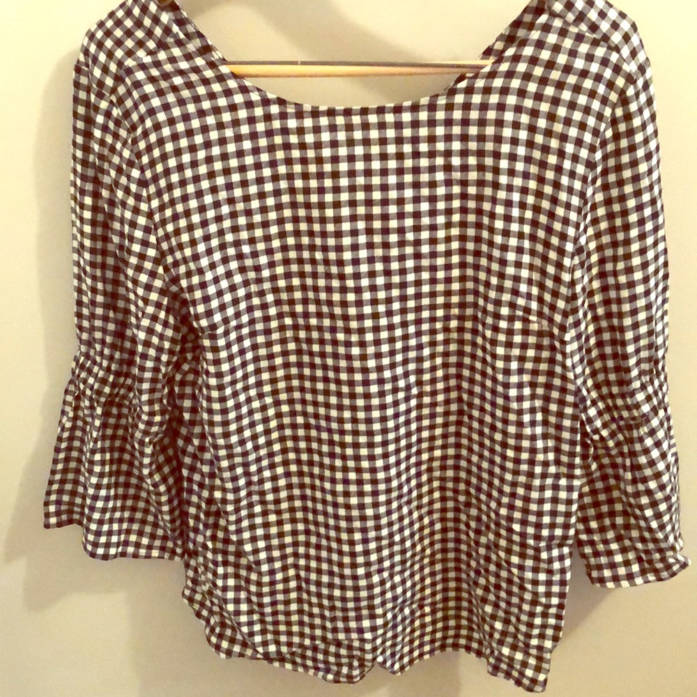 Maurices black and white checkered bell sleeve top